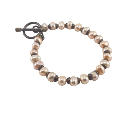 Freshwater Pearl Sterling Silver Beaded Bracelet With Toggle Clasp For Women - Picture 3 of 6